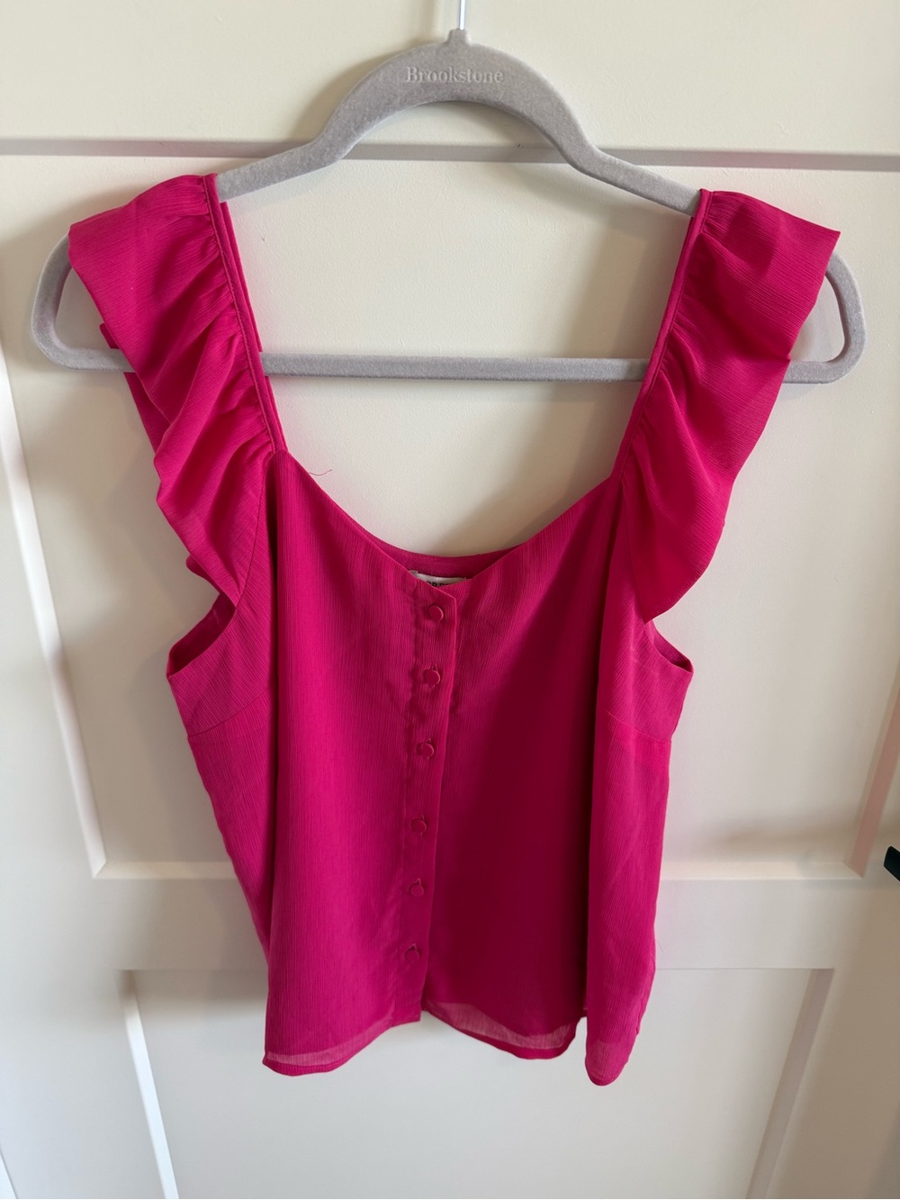 J.Crew Factory Button-Up Ruffle Sleeve Top Size 6 Fuchsia Blossom NWT BR692